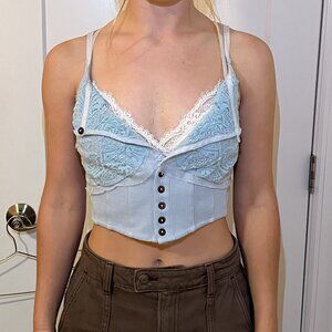 Free People Light Blue Lace Tank Top